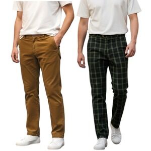 Tailor‎ Vintage Mens Pants 36 Green Tan Plaid Corduroy Straight Classic Preppy